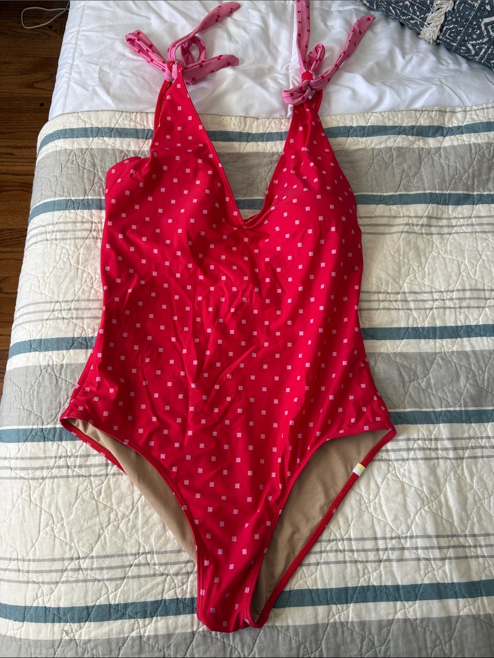 summersalt Hot Pink One-Piece Swimsuit with White Square Print